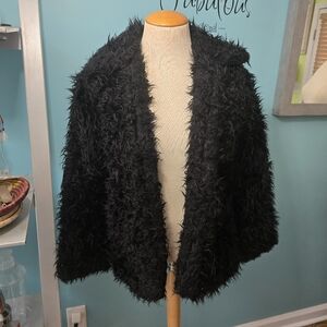 Vintage Stella Black Gothic Glam Faux Fur Stroller Coat